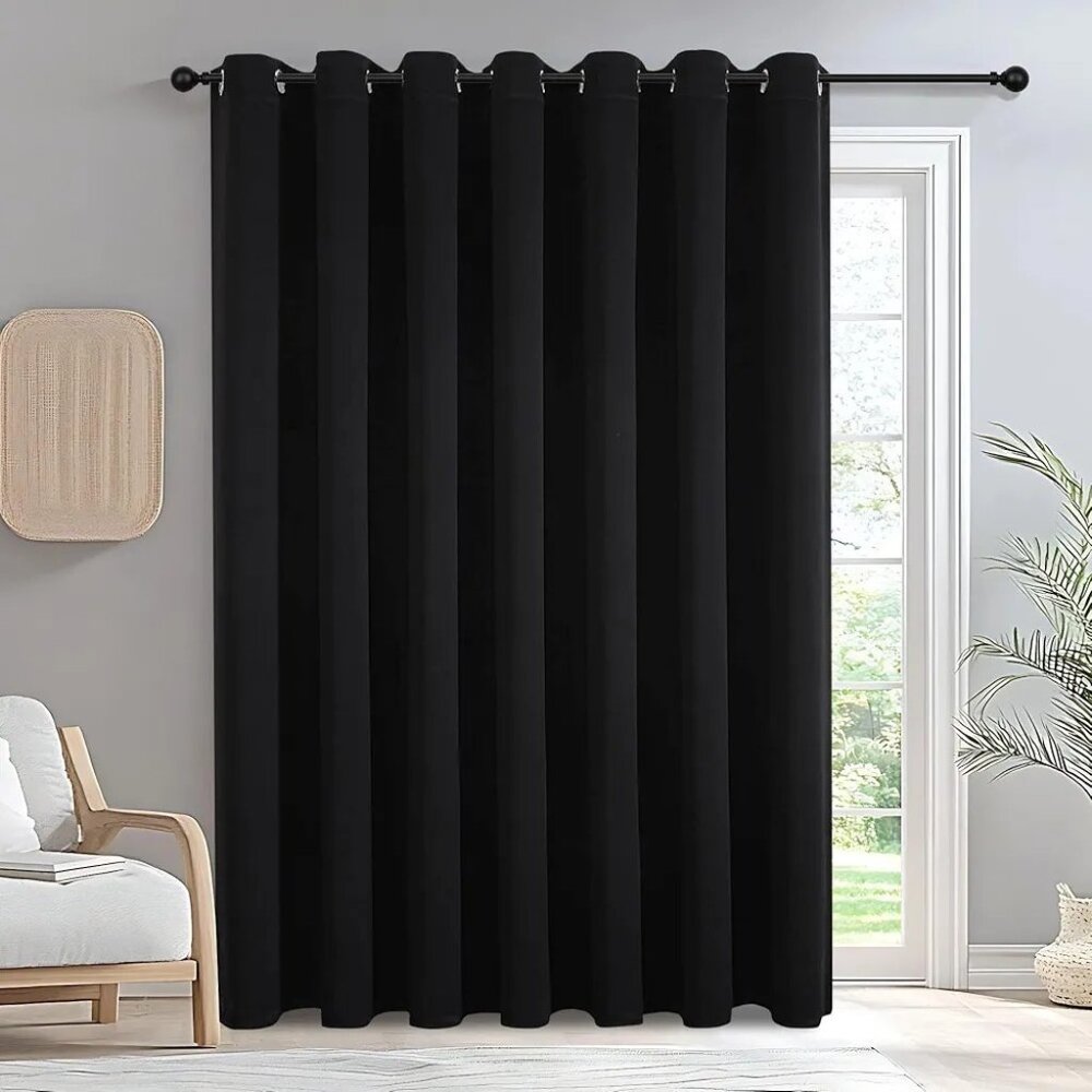 Black Blackout Sliding Door Curtains 84 Inch Length, Extra Wide Room Divider ...